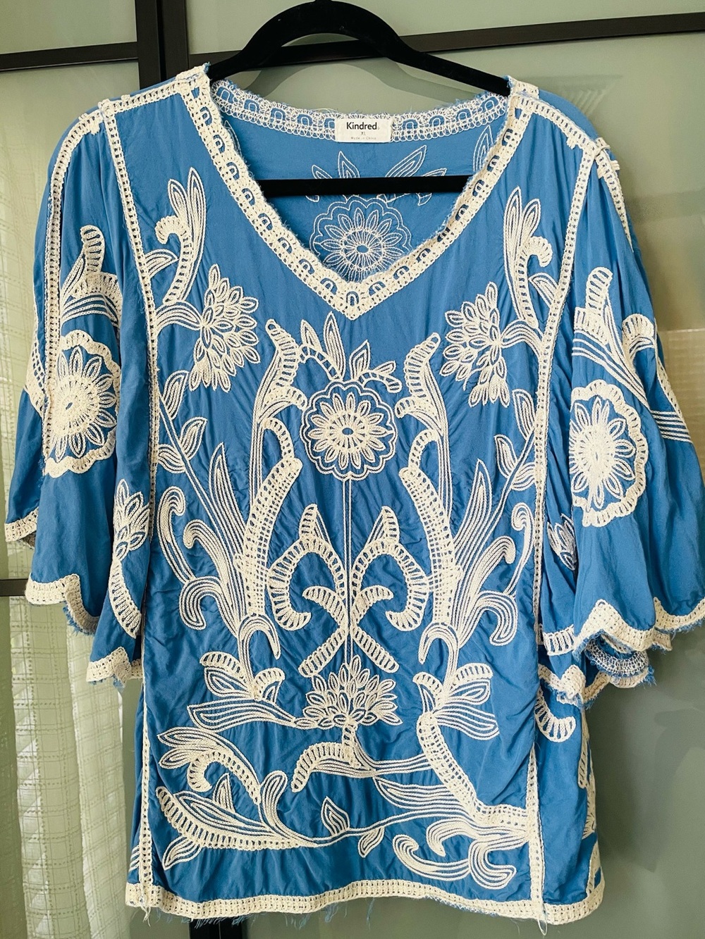 Kindred Blue Embroidered V-Neck Blouse